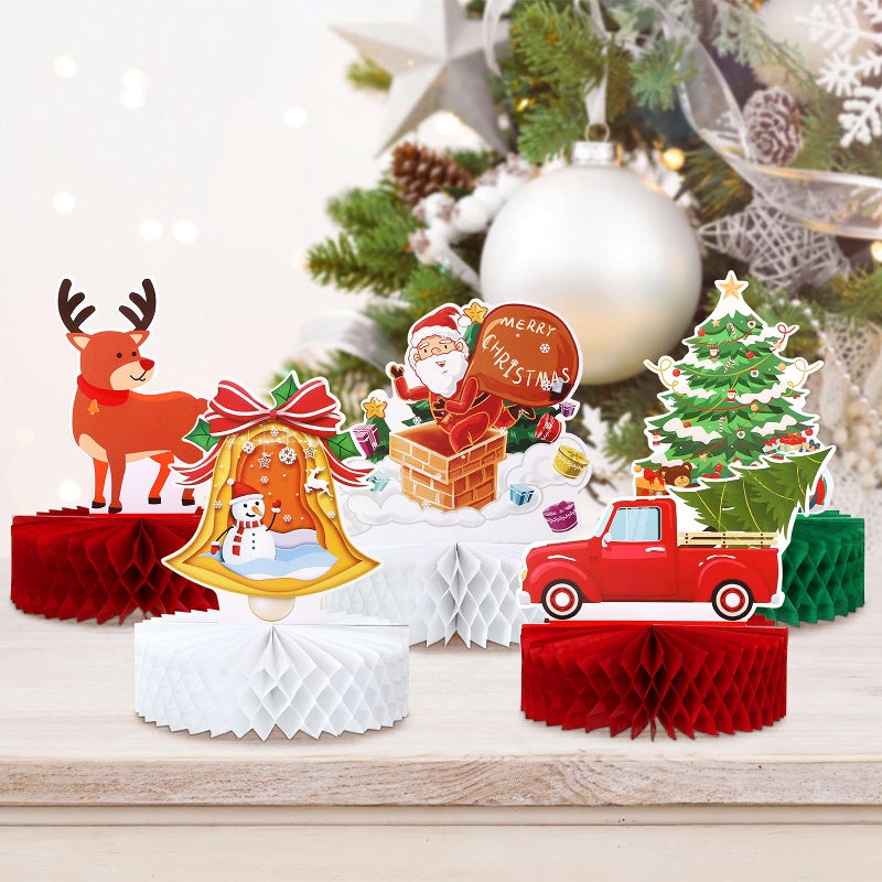 KESOTE Christmas Honeycomb Centerpieces 10 Pack Christmas Table Decoration Table Topper for Holiday Christmas Party Table Office Home Indoor Tabletop Decoration - Image 2